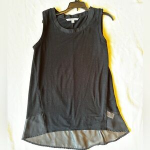 Adrienne Vittadini Sleeveless Hi-Low Top S | Black Jersey Chiffon Trim Blouse